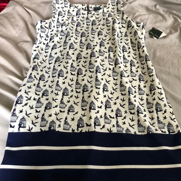 NEW! Gabby Skye Birdcage Print Shift Dress Birds Mod‎ Coastal Grandmother - Picture 4 of 13